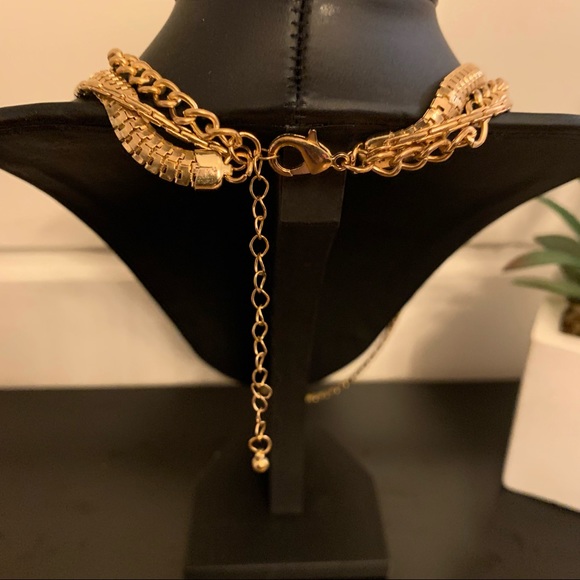 Black/Gold Triple Chain Statement Necklace - Picture 3 of 3